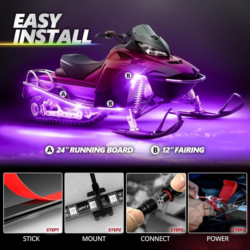 OPT7 Aura Snowmobile ATV Underglow Lights with App & Remote Control, 6PCS RGB LED Light Strips, Multi-Color Music Sync Decor Accessories, Waterproof Exterior Neon Accent Lighting Kit, 12V - Image 5